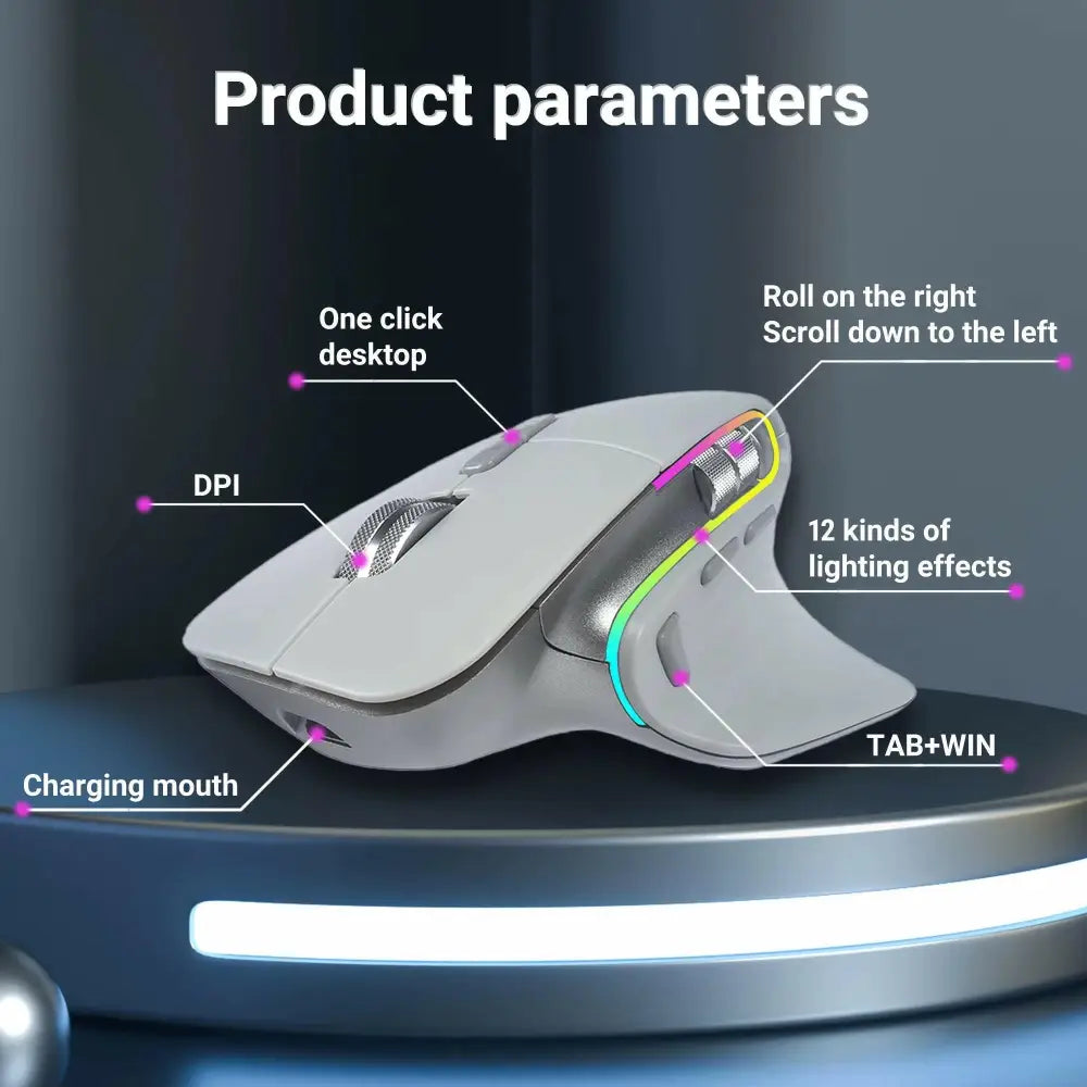 Wireless Mouse Bluetooth + 2.4G Tri-Mode Mouse Mute Mice Ergonomic Gaming Mouse USB-C Rechargeable 5 DPI for Laptop PC