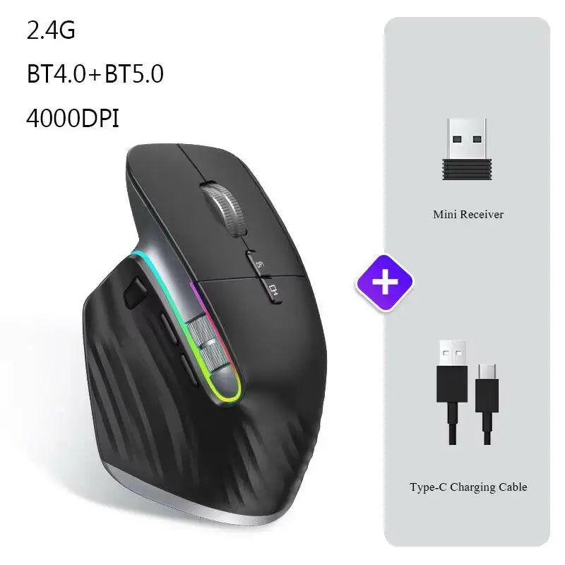 Wireless Mouse Bluetooth + 2.4G Tri-Mode Mouse Mute Mice Ergonomic Gaming Mouse USB-C Rechargeable 5 DPI for Laptop PC