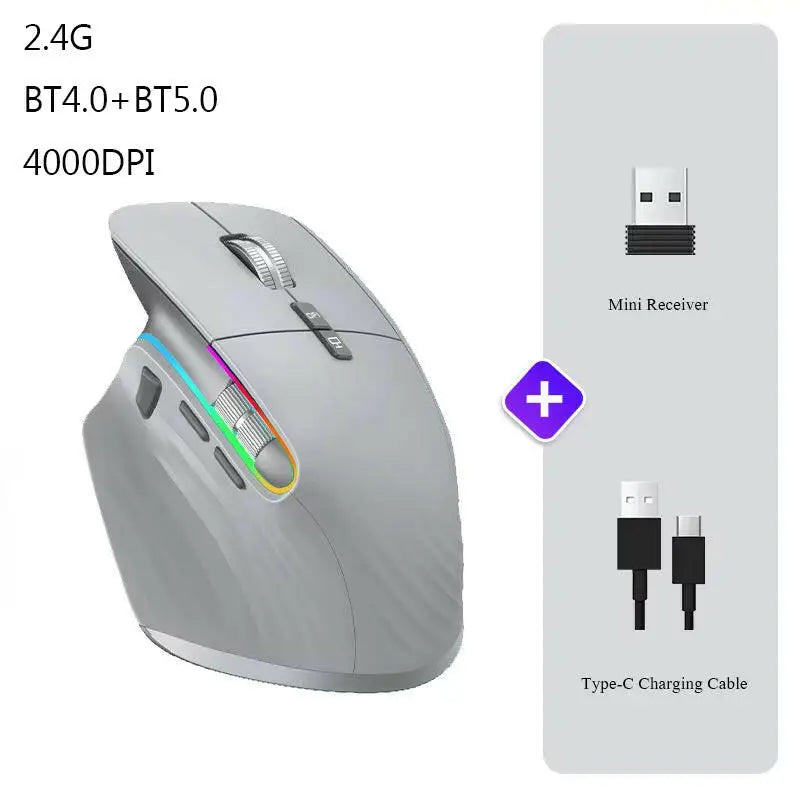 Wireless Mouse Bluetooth + 2.4G Tri-Mode Mouse Mute Mice Ergonomic Gaming Mouse USB-C Rechargeable 5 DPI for Laptop PC