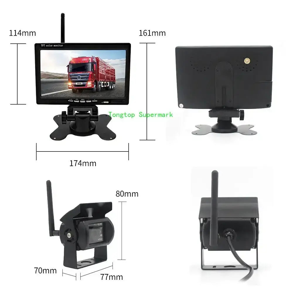 Wireless Reverse Camera Kit – 7’’ Monitor for Trucks Buses & RVs with IR Night Vision - HBC