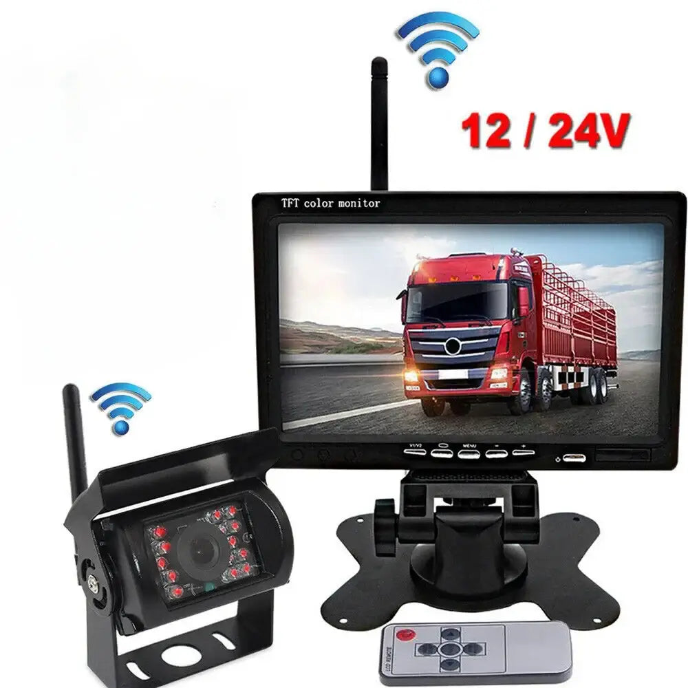 Wireless Reverse Camera Kit – 7’’ Monitor for Trucks Buses & RVs with IR Night Vision - One Camera Kit - HBC
