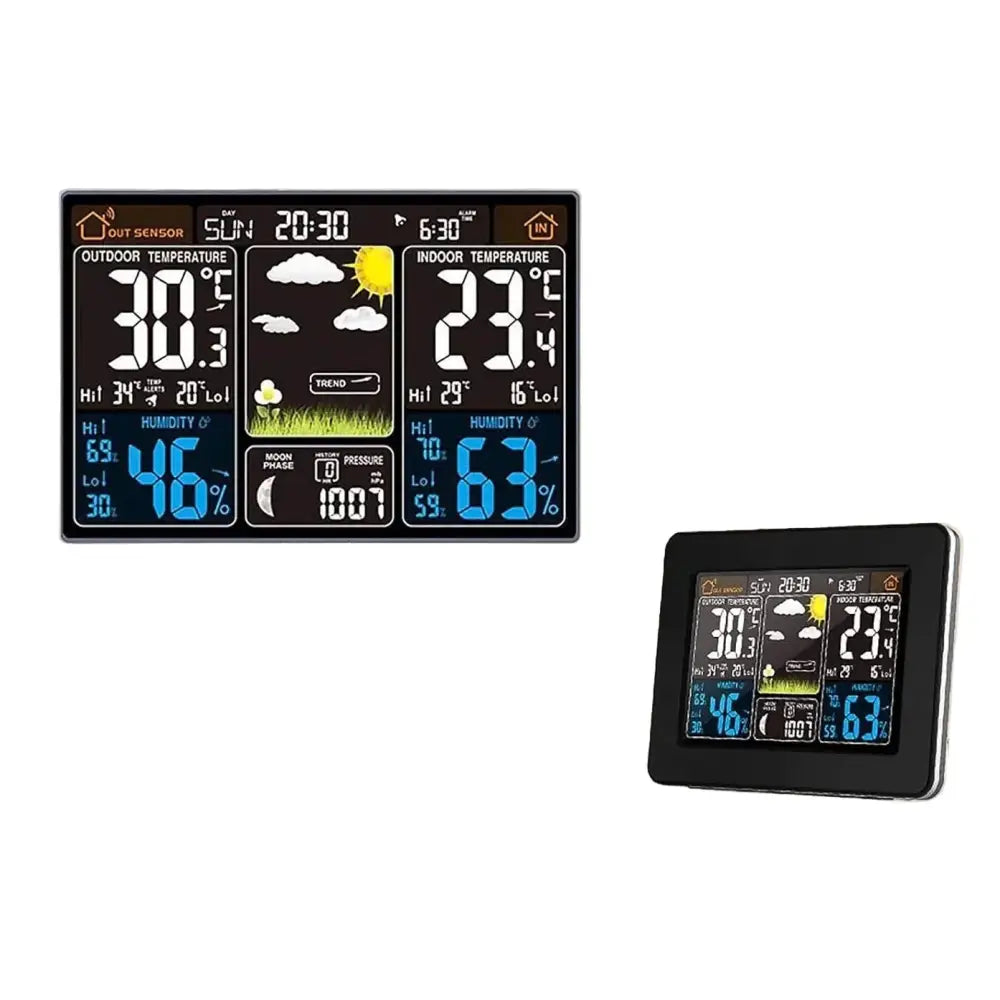 Wireless Weather Station with LCD Display & Clock - Black - HBC