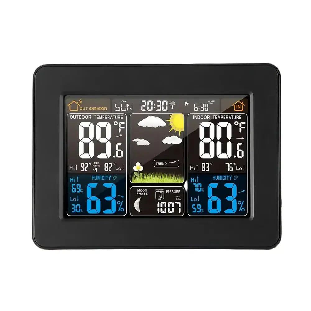 Wireless Weather Station with LCD Display & Clock - Black - HBC