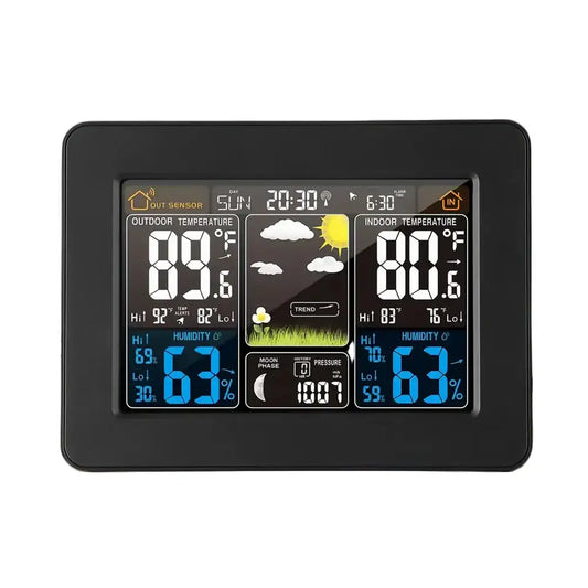 Wireless Weather Station with LCD Display & Clock - Black - HBC