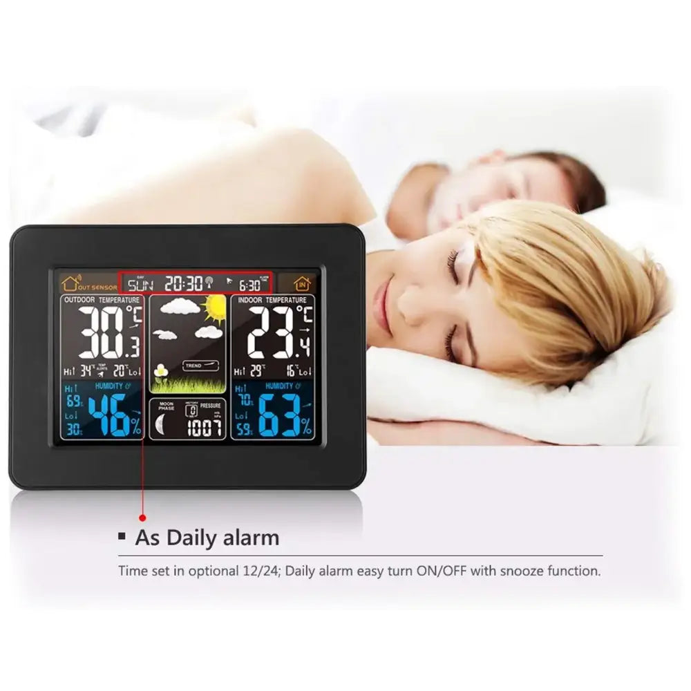 Wireless Weather Station with LCD Display & Clock - Black - HBC