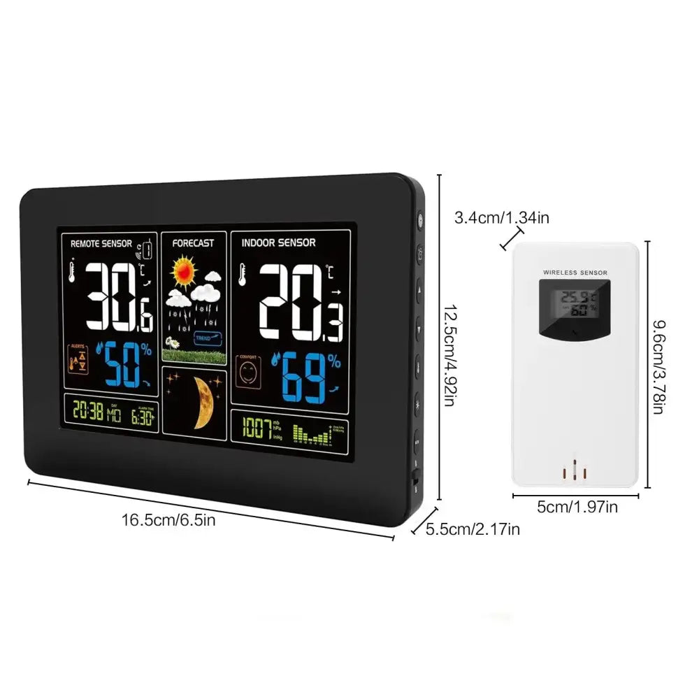Wireless Weather Station with LCD Display & Clock - Black - HBC