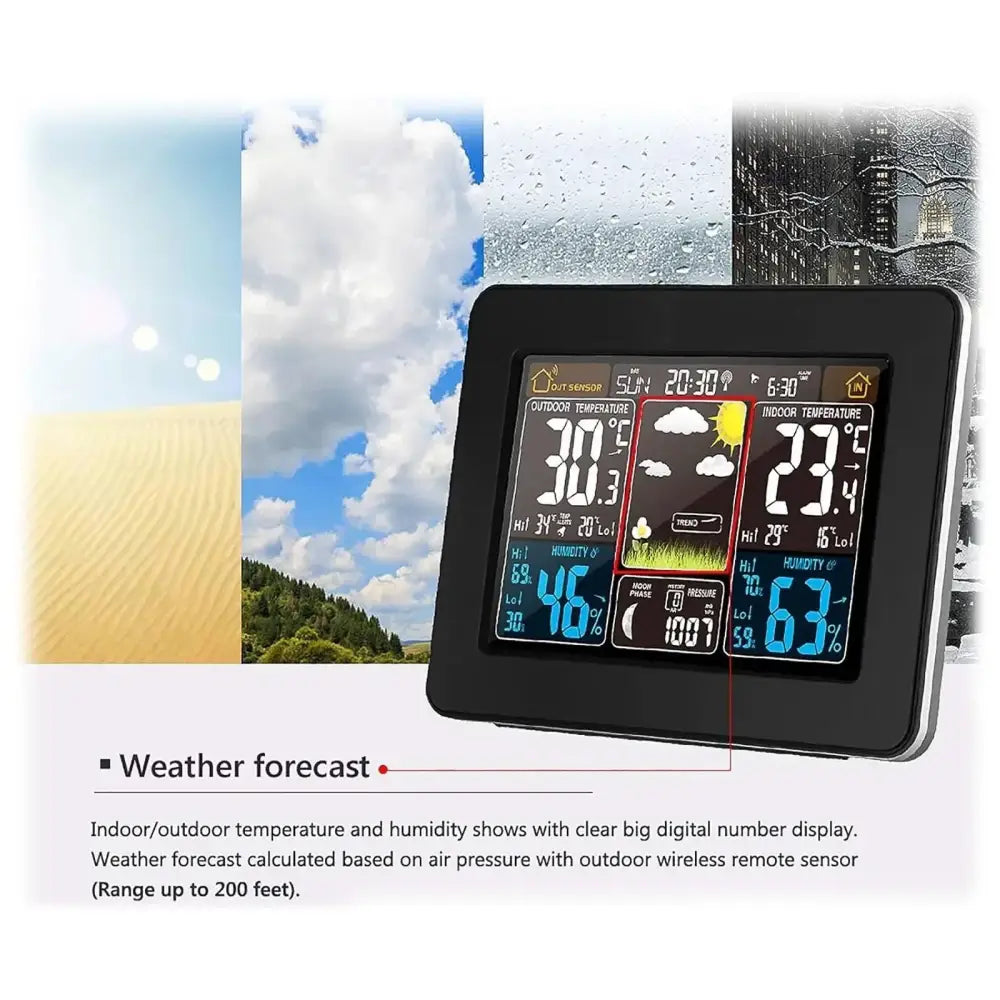 Wireless Weather Station with LCD Display & Clock - Black - HBC