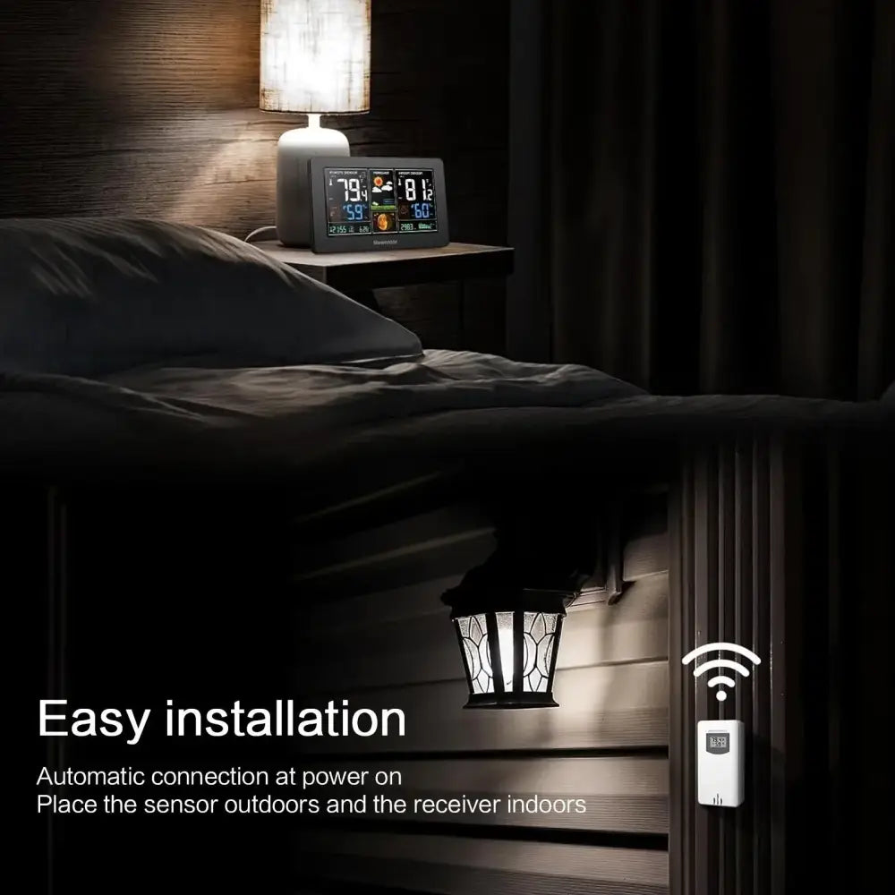 Wireless Weather Station with LCD Display & Clock - Black - HBC