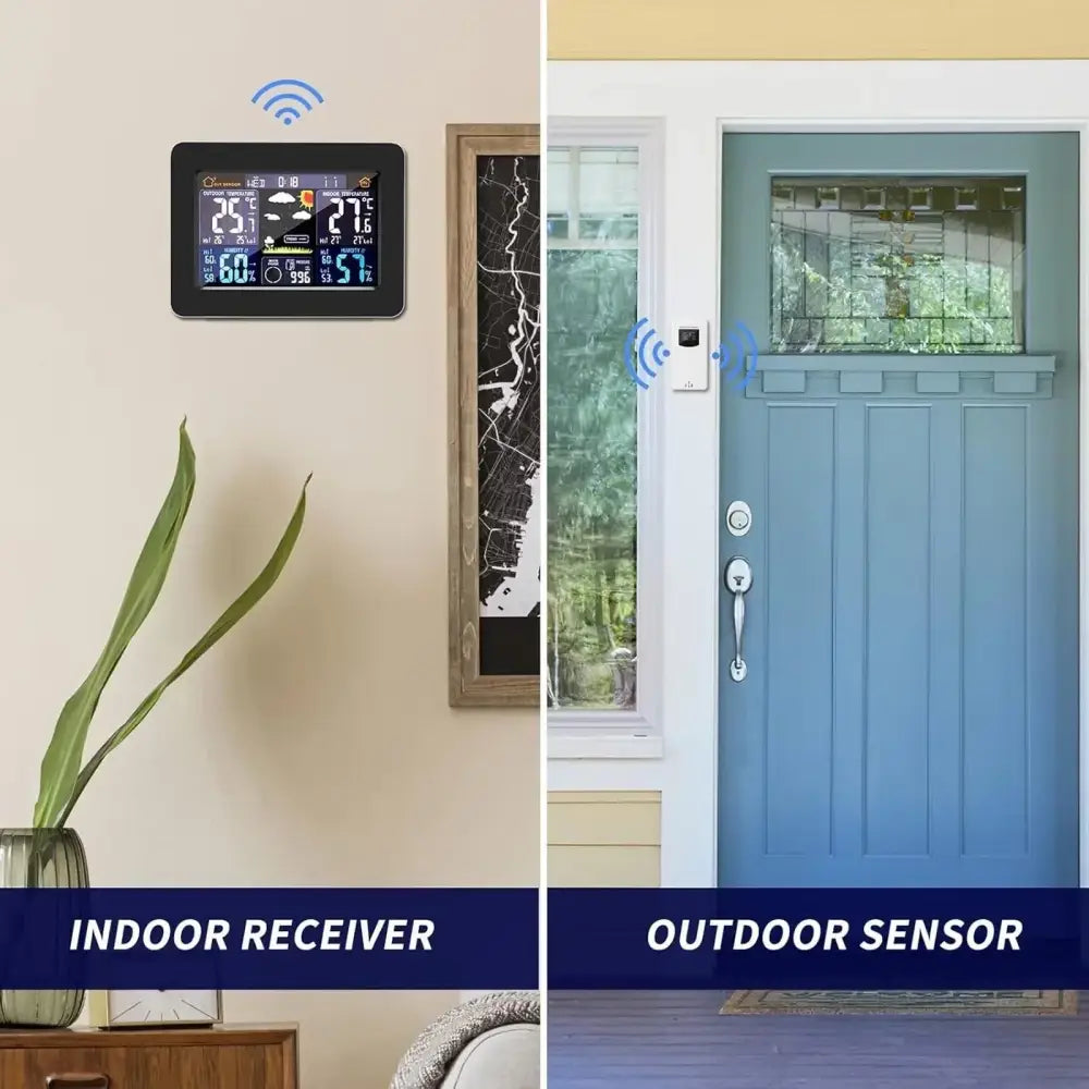 Wireless Weather Station with LCD Display & Clock - Black - HBC