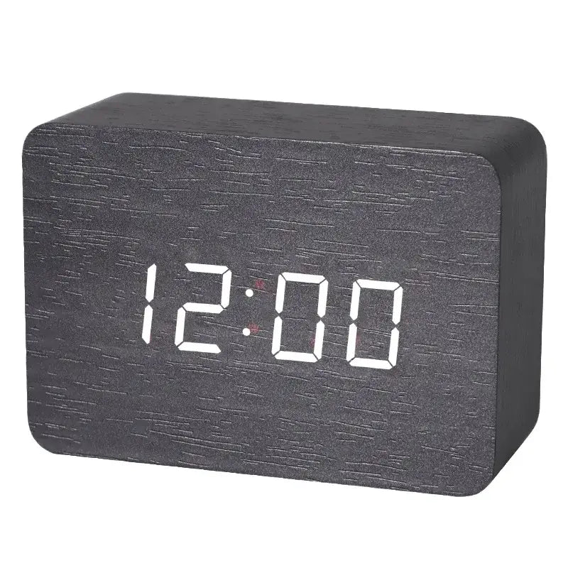 Wooden LED Digital Alarm Clock with Temperature Display & Night Light (4 colours available) - Black - HBC