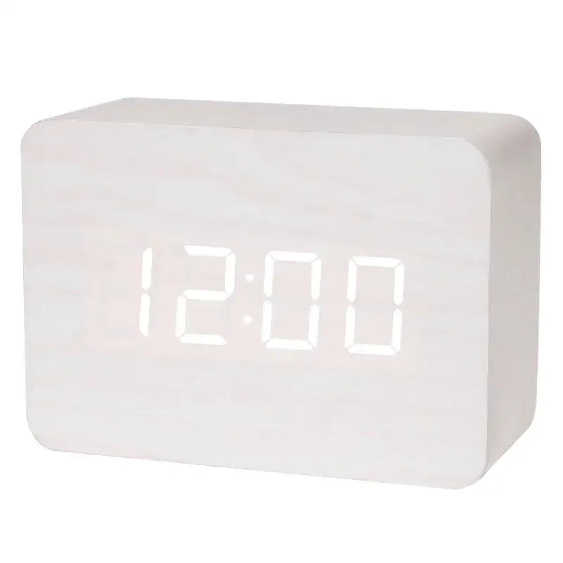 Wooden LED Digital Alarm Clock with Temperature Display & Night Light (4 colours available) - White - HBC