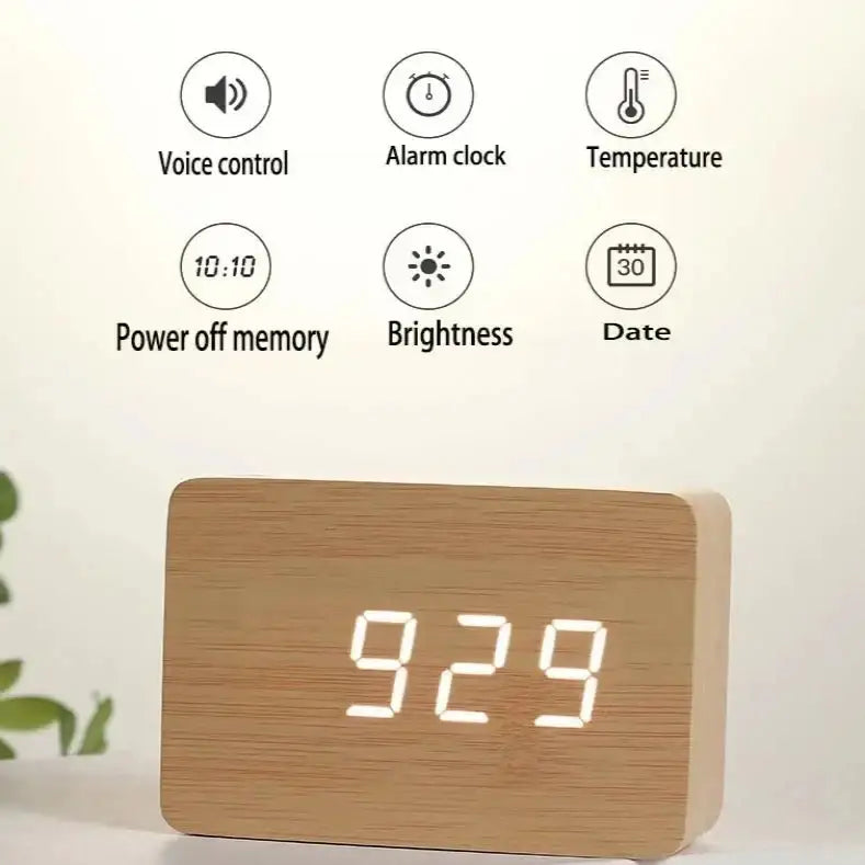 Wooden LED Digital Alarm Clock with Temperature Display & Night Light (4 colours available) - HBC