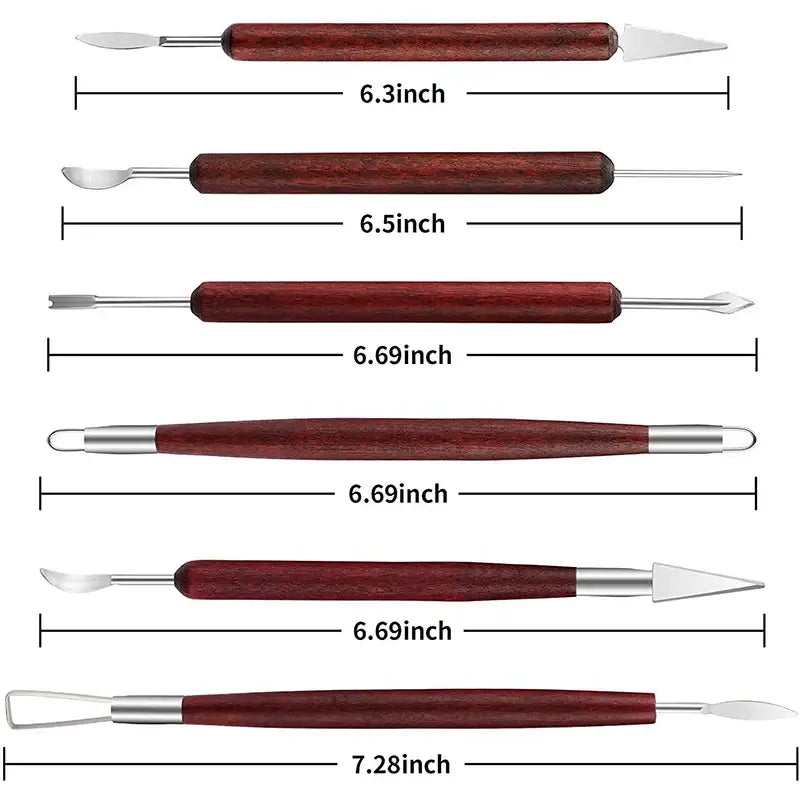 Wooden Pottery Clay Sculpting Tool Set (6 piece) - SS