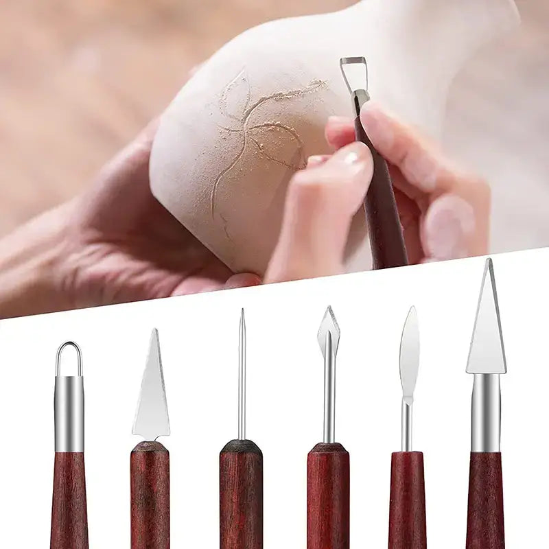 Wooden Pottery Clay Sculpting Tool Set (6 piece) - SS