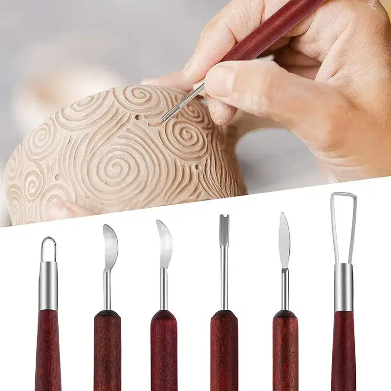 Wooden Pottery Clay Sculpting Tool Set (6 piece) - SS