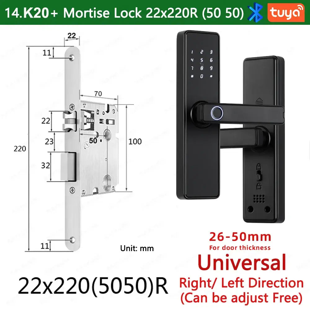 (Work in Progress) RAYKUBE K20 9-language Biometric Fingerprint Door Lock Electronic Door Lock with Tuya APP/IC
