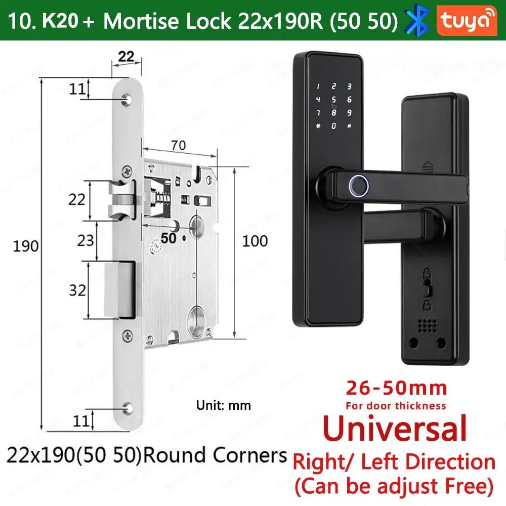 (Work in Progress) RAYKUBE K20 9-language Biometric Fingerprint Door Lock Electronic Door Lock with Tuya APP/IC