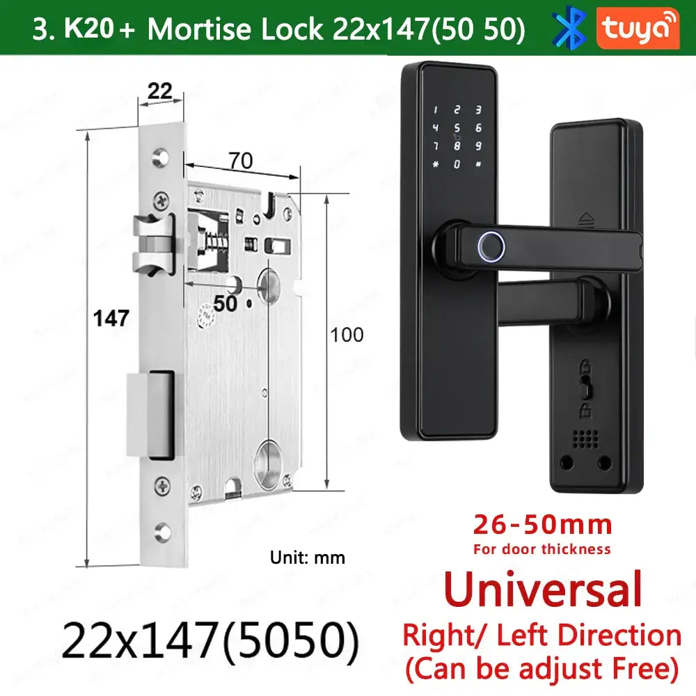 (Work in Progress) RAYKUBE K20 9-language Biometric Fingerprint Door Lock Electronic Door Lock with Tuya APP/IC