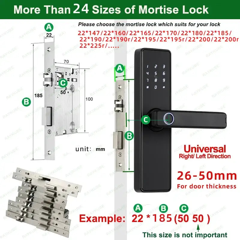 (Work in Progress) RAYKUBE K20 9-language Biometric Fingerprint Door Lock Electronic Door Lock with Tuya APP/IC
