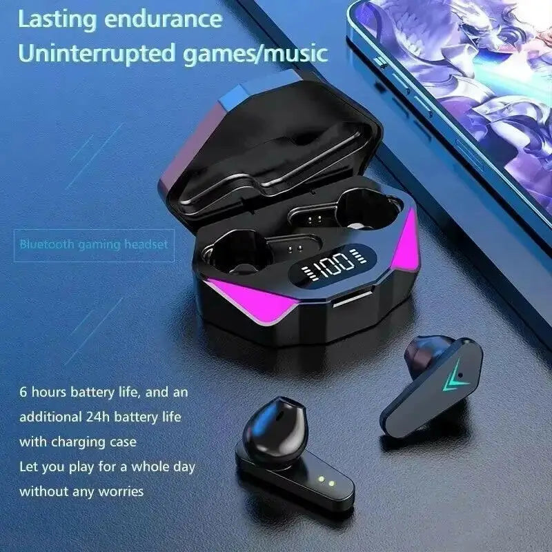 X15 TWS Bluetooth Wireless Gaming Earphones with 65ms Low Latency and Built-in Microphone - Black