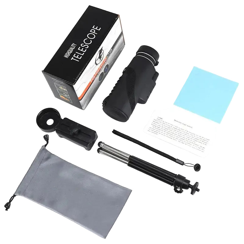 Zoom Monocular Telescope with Tripod & Phone Clip - Black Suit - SS