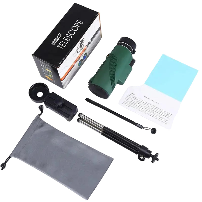 Zoom Monocular Telescope with Tripod & Phone Clip - Green Suit - SS
